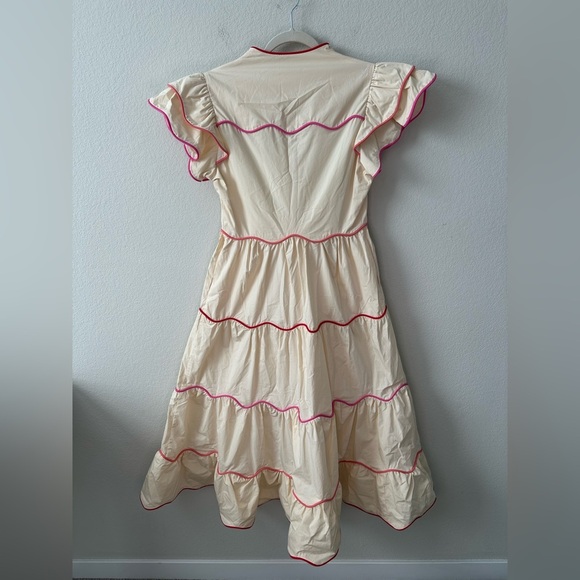 NWT CeliaB Neutral Baba Voyager Cream Midi Tiered Dress SZ S - Picture 6 of 9